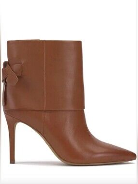Vince Camuto Brown Leather Fold-over Kresinta Pointed Stiletto Ankle Boots, 10M